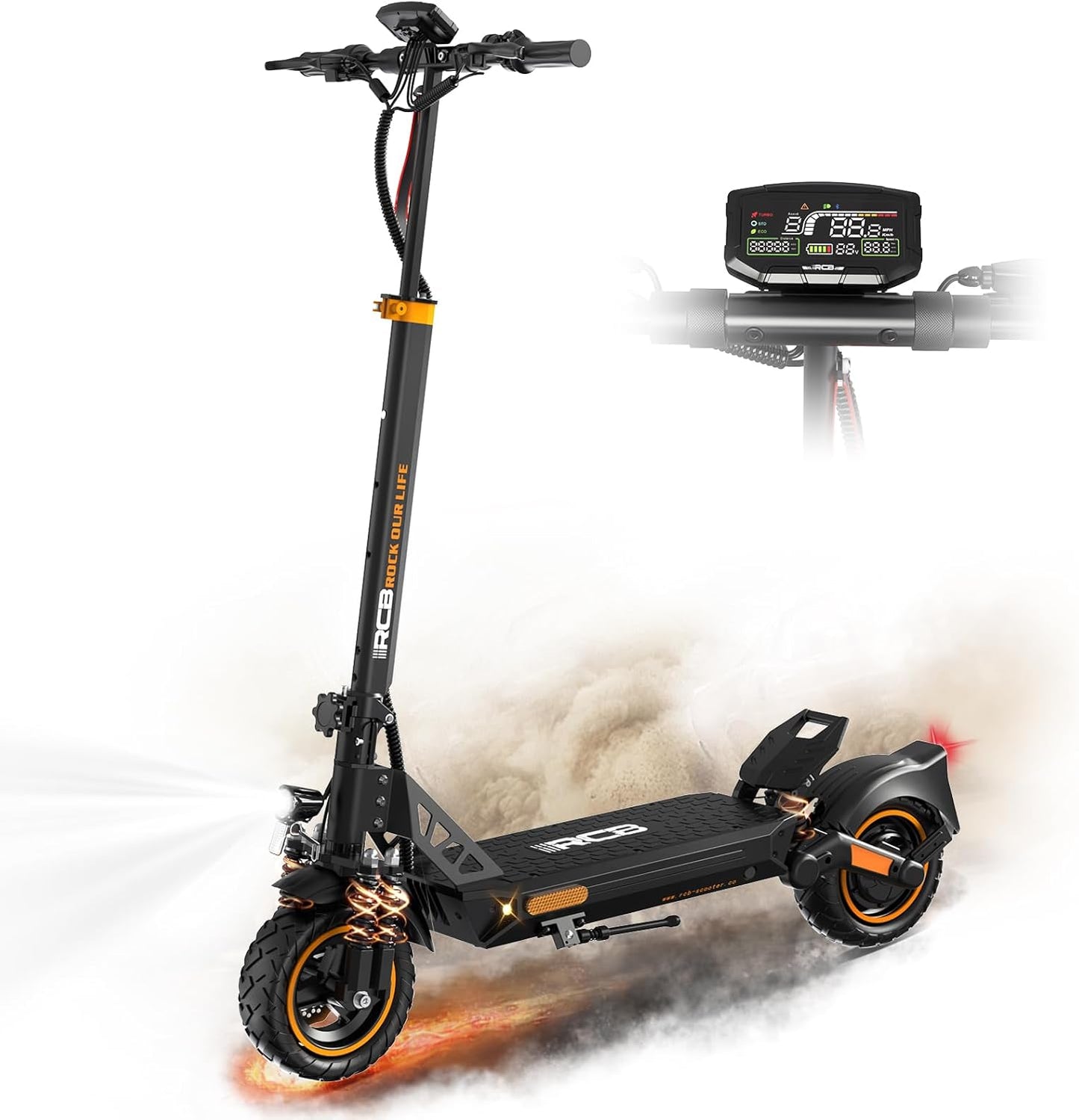 RCB D5 Electric Scooter Adults, E-Scooter, 90-110KM Range, 20.8Ah/27Ah Battery, 500W Motor, 3 Speed Modes,10" Flatproof Tires, APP Control, Double Suspension, Double Brakes, Foldable Electric Scooter