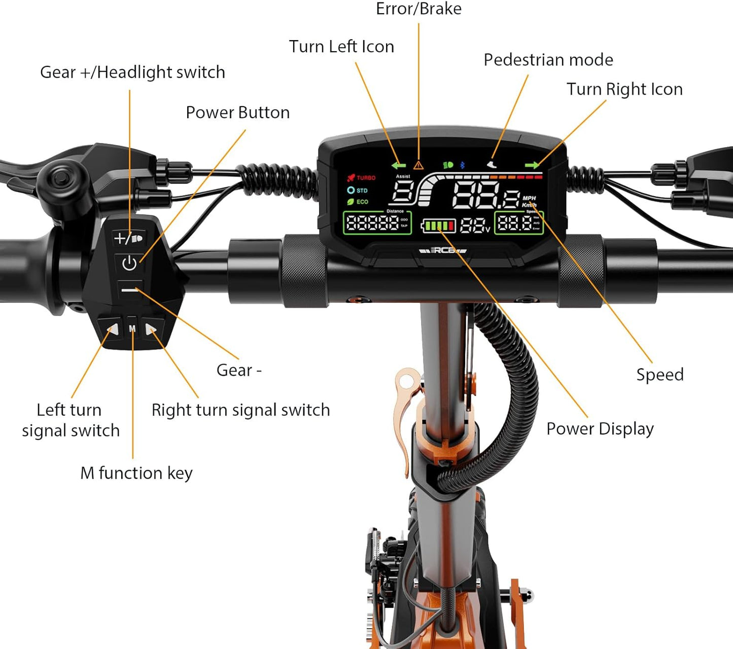 RCB D7 Electric Scooter, 27Ah/90-100KM, 20.8AH/80-90KM; MAX. 25 km/h, 500W Motor, 10" Vacuum Tires, APP Control, Max Load 150 kg, 3 Speed Settings, Foldable, Double Brake, Double Shock Absorber