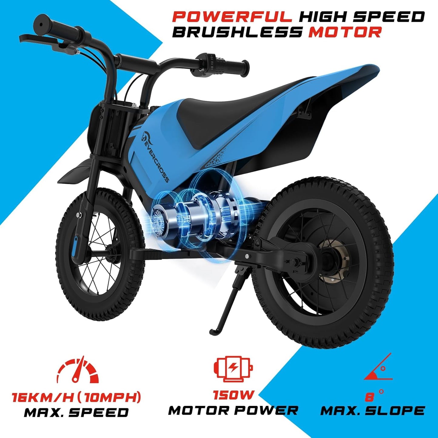 EVERCROSS EV05M Electric Motorcycle for Kids, 150W Kids Ride On Motorcycle, 8/16 km/h Speed Modes & 10 km Long-Range Electric Motorcycle, 12'' Moto Cross for Kids Aged 3-12 Years