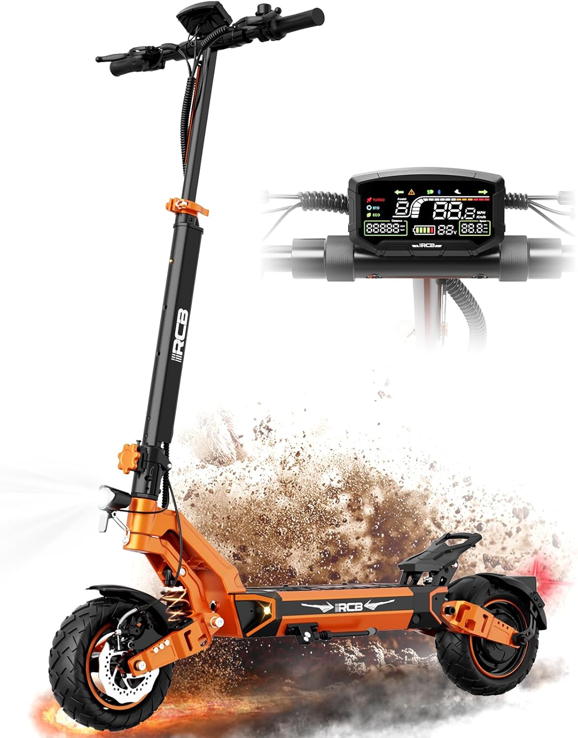 RCB D7 Electric Scooter, 27Ah/90-100KM, 20.8AH/80-90KM; MAX. 25 km/h, 500W Motor, 10" Vacuum Tires, APP Control, Max Load 150 kg, 3 Speed Settings, Foldable, Double Brake, Double Shock Absorber