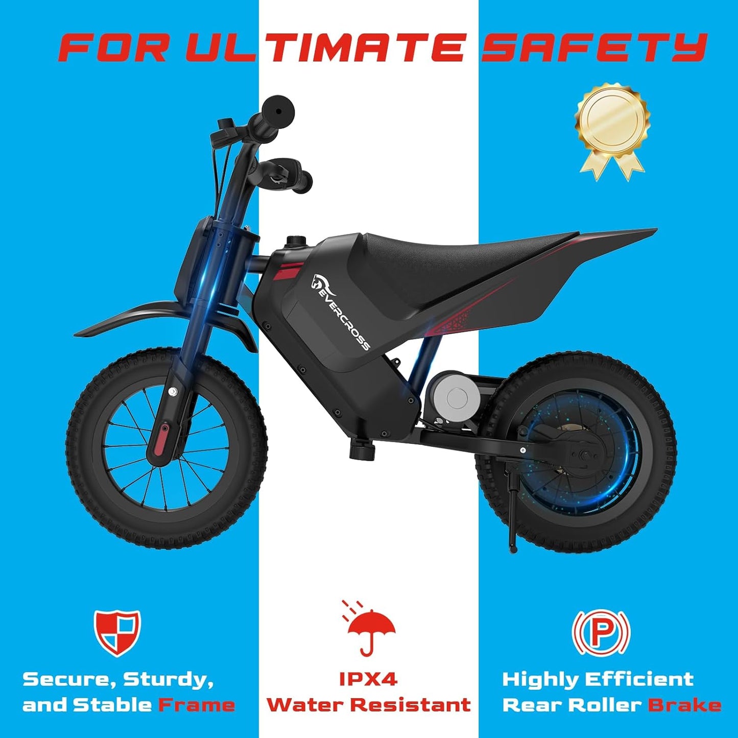 EVERCROSS EV05M Electric Motorcycle for Kids, 150W Kids Ride On Motorcycle, 8/16 km/h Speed Modes & 10 km Long-Range Electric Motorcycle, 12'' Moto Cross for Kids Aged 3-12 Years