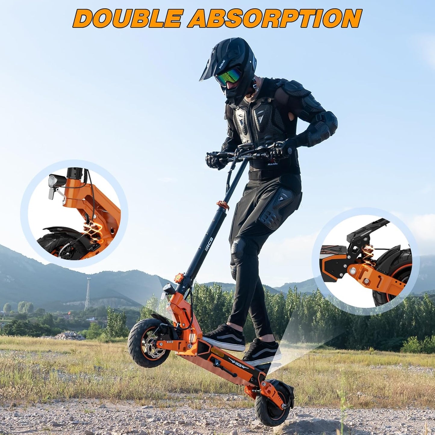 RCB D7 Electric Scooter, 27Ah/90-100KM, 20.8AH/80-90KM; MAX. 25 km/h, 500W Motor, 10" Vacuum Tires, APP Control, Max Load 150 kg, 3 Speed Settings, Foldable, Double Brake, Double Shock Absorber