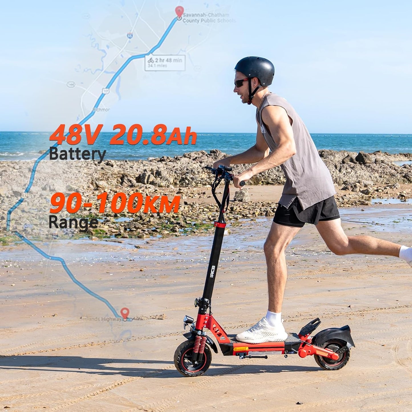 RCB D5 Electric Scooter Adults, E-Scooter, 90-110KM Range, 20.8Ah/27Ah Battery, 500W Motor, 3 Speed Modes,10" Flatproof Tires, APP Control, Double Suspension, Double Brakes, Foldable Electric Scooter