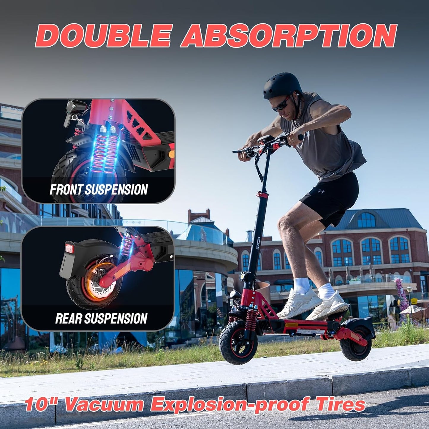 RCB D5 Electric Scooter Adults, E-Scooter, 90-110KM Range, 20.8Ah/27Ah Battery, 500W Motor, 3 Speed Modes,10" Flatproof Tires, APP Control, Double Suspension, Double Brakes, Foldable Electric Scooter